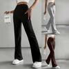 Women's Solid Color Ribbed Knitted Bell-Bottom Pants - Spring/Autumn Fashion, Slim Fit Casual Trousers, All-Match Style for 2025.