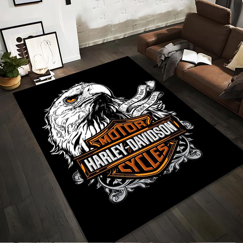 "Ковер Harley Davidson с орлом и логотипом мотоциклов на черном фоне" Подходит для использования в качестве противоскользящего коврика для гостиной, спальни, диванов