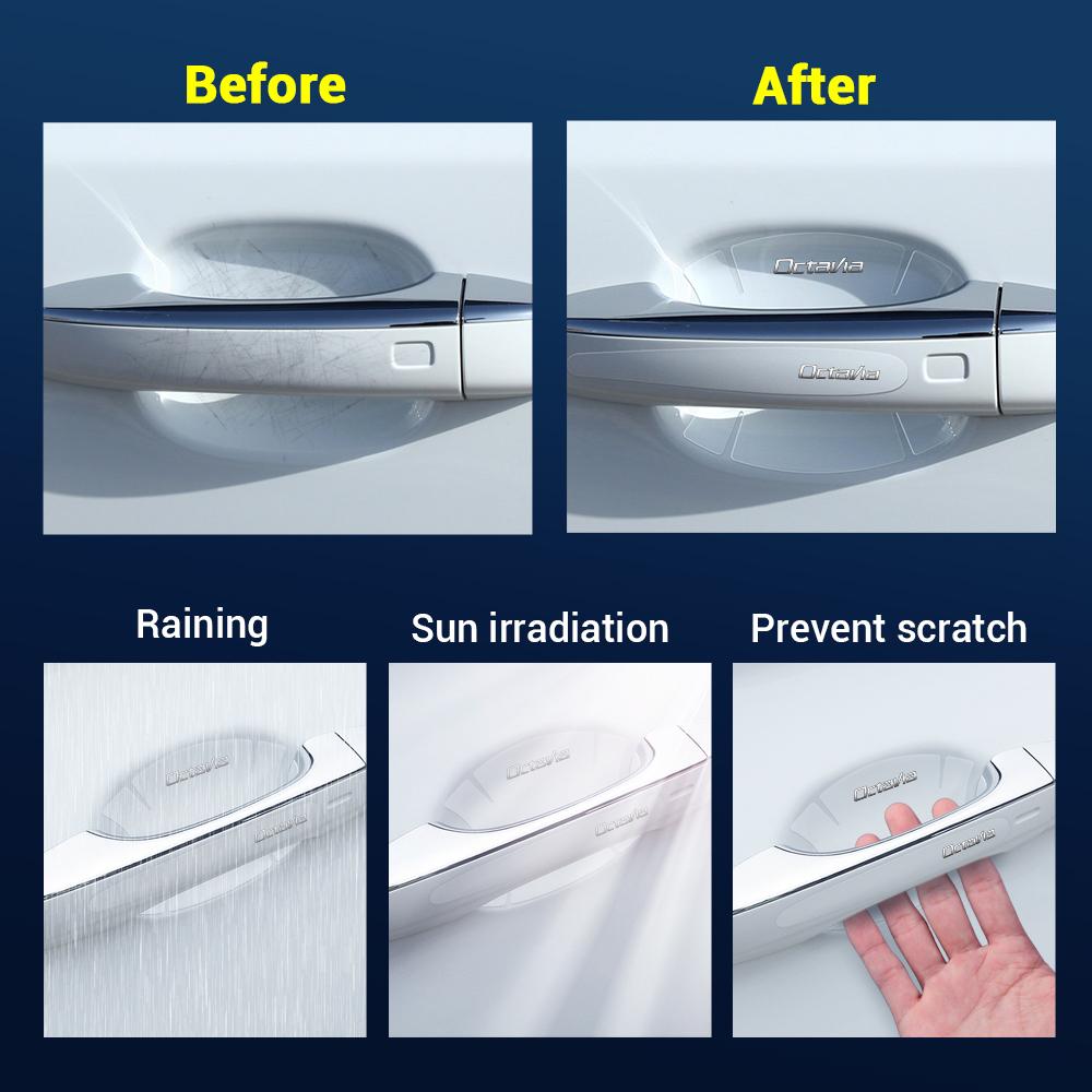 8Pcs Transparent Car Door Stickers Scratches Resistant Car Handle Film For Skoda Octavia Rapid Karoq Fabia Kamiq Kodiaq Superb