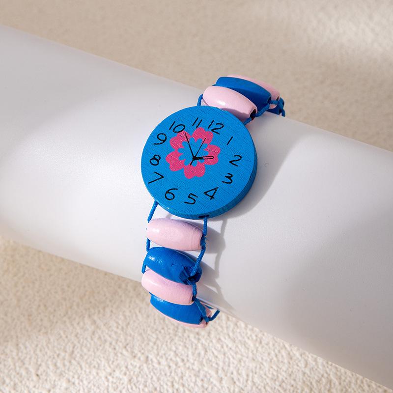 Cute Cartoon Children'S Colorful Bracelet Wood Watch Shape Bracelet Wood Painted Flower Bracelet