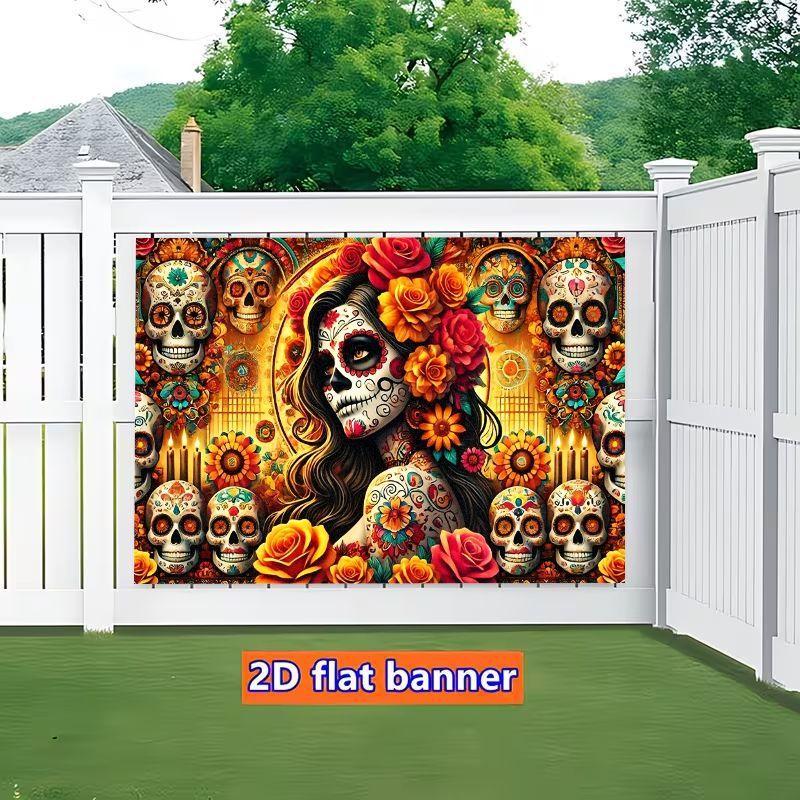 2D flat banner, 1-piece set of Day of the Dead background, sugar skull photography background for party decoration