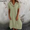 Women's Fashion Summer Spring Solid Color Print Short Sleeve POLO Neck Loose Waistline Casual Dresses