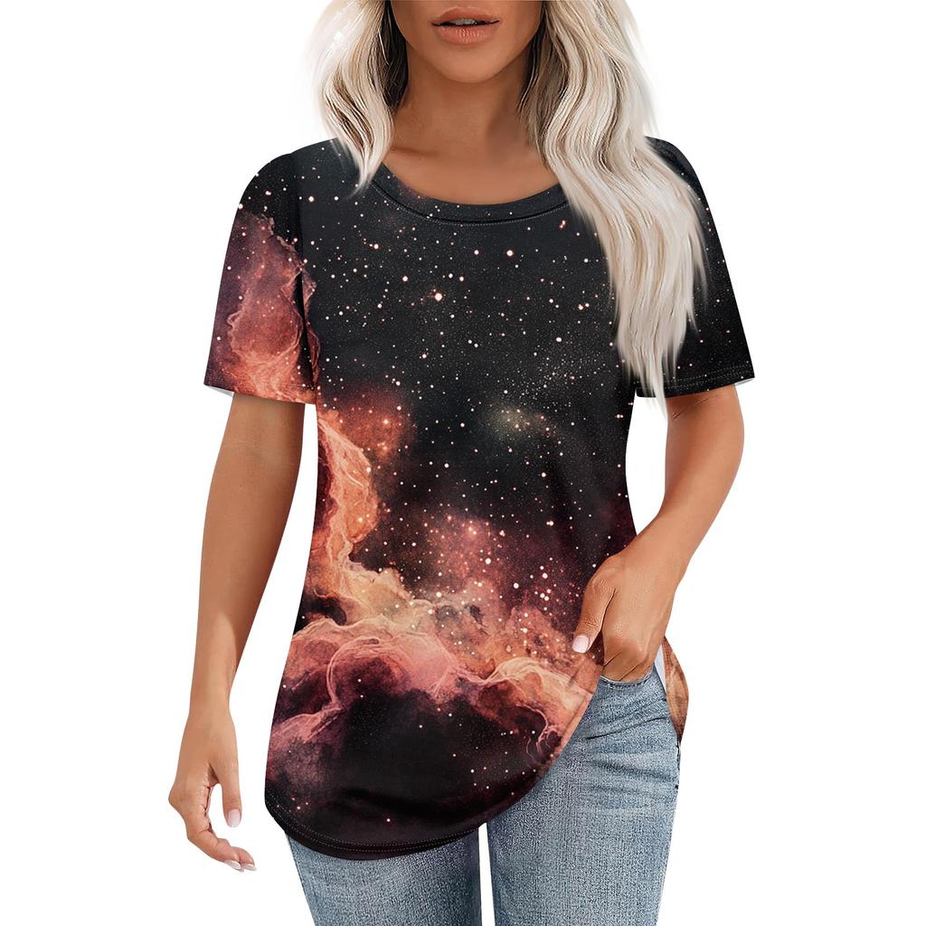 Женская футболка с принтом неба, модная, повседневная, с круглым вырезом и коротким рукавом