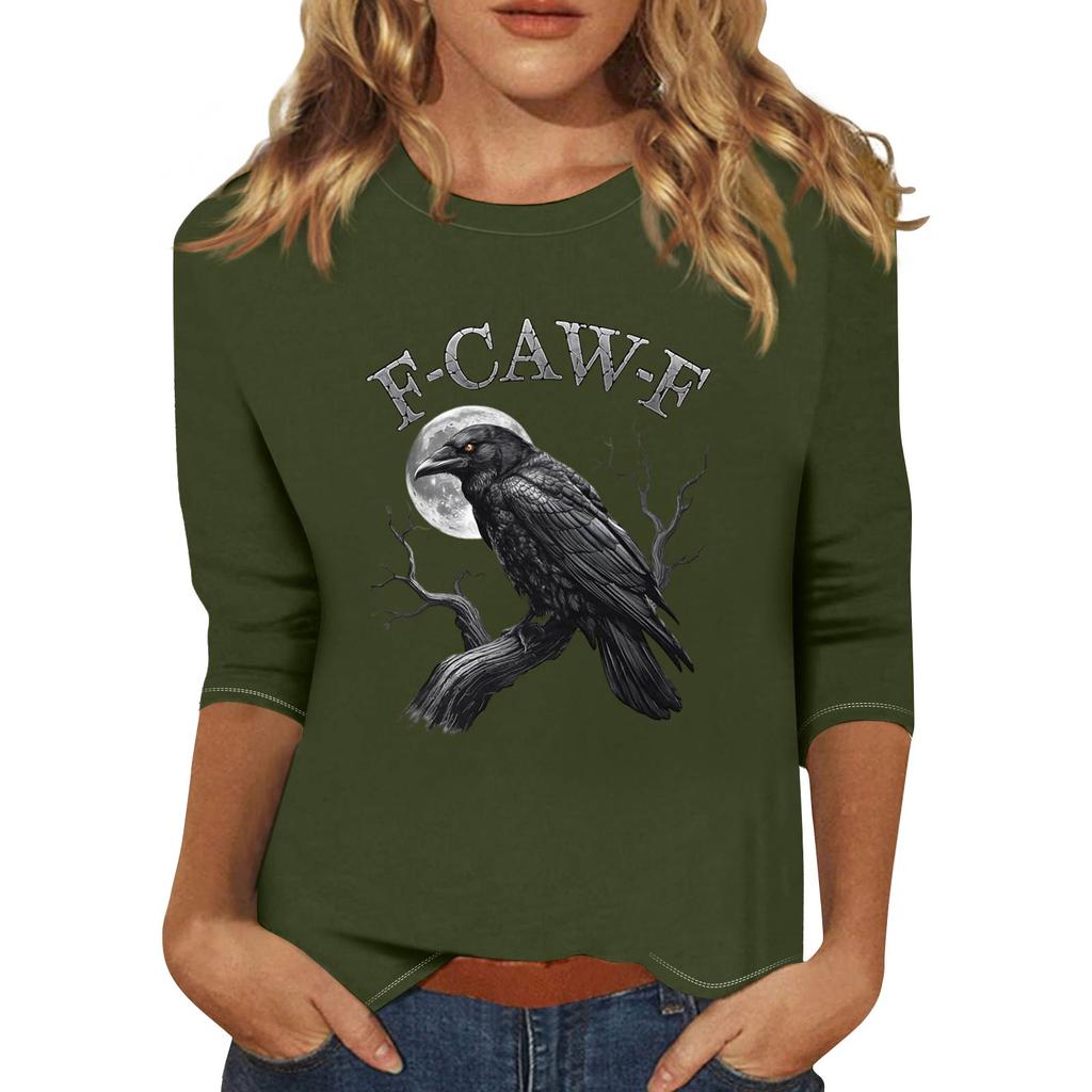 Женская модная повседневная футболка с рукавом три четверти и принтом на шее