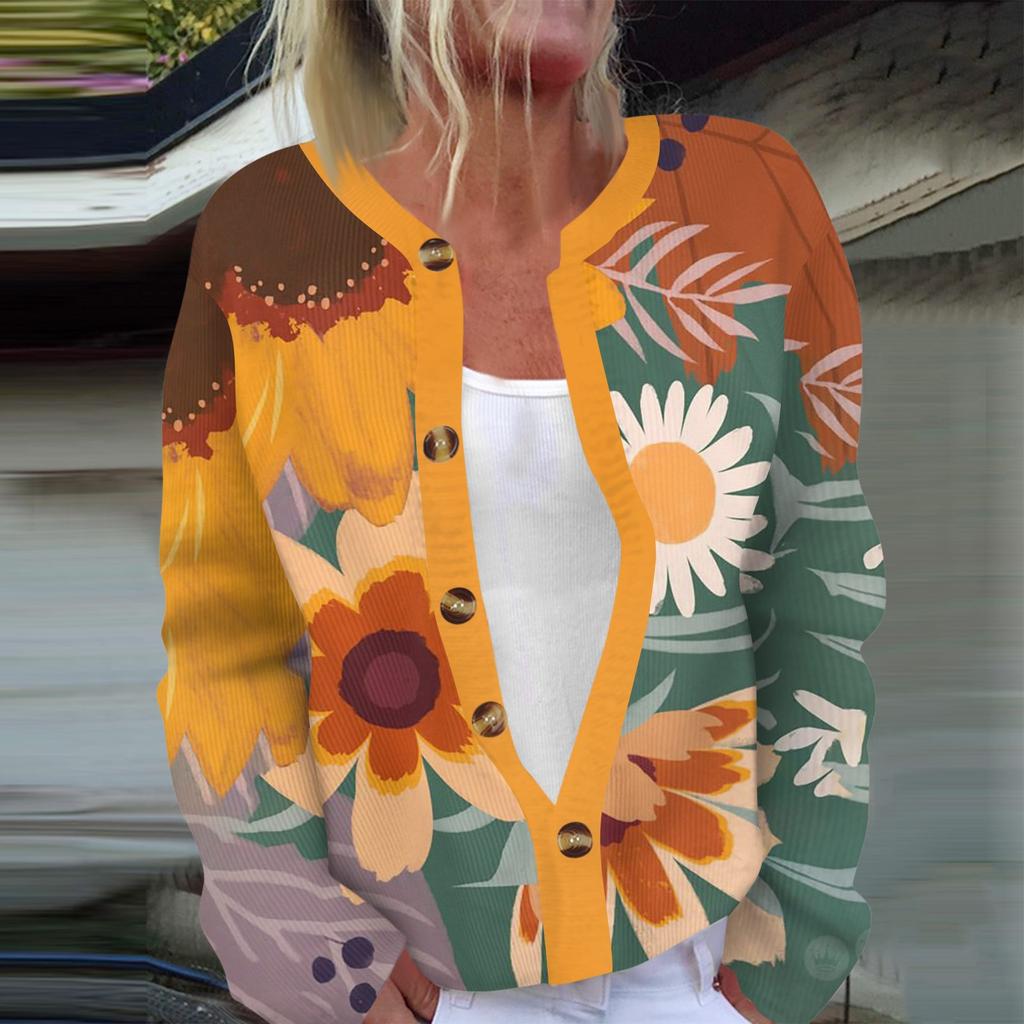 Women's Fashion Long Sleeve Christmas Snowman Snowflake Print Jacket Cardigan