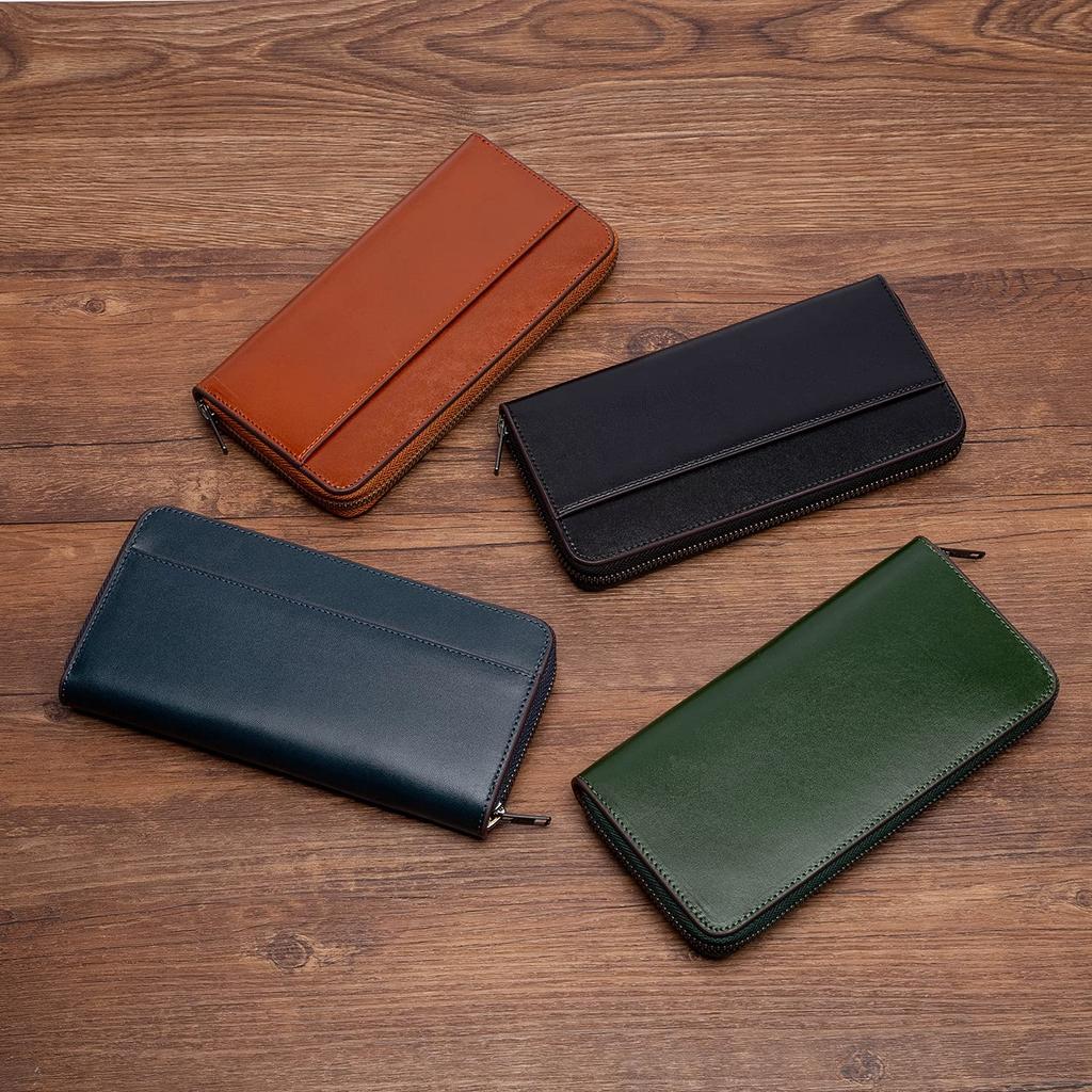 Длинный кошелек, изготовленный в Японии из кожи Tochigi, от лучших мастеров по изготовлению кошельков. Натуральная кожа, большой емкости, на молнии YKK, мужской кошелек для джентльменов. (военно-морской флот)