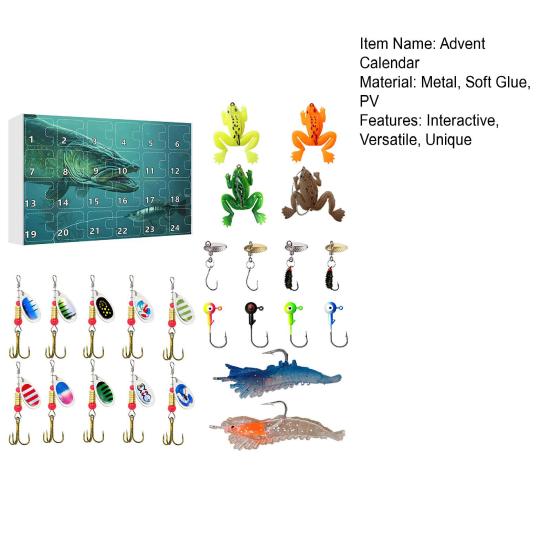 2025 Fishing Lure Advent Calendar 24-Day Countdown Box with Surprise Baits Holiday Countdown Decor Christmas Gift for Men Boys Anglers