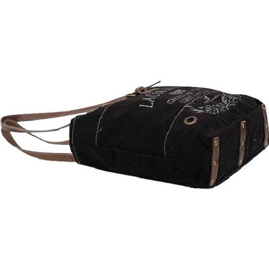 Couspaude Ручная сумка из переработанного холста Большая сумка из переработанного холста и воловьей кожи Сияющая сумка из переработанного холста и воловьей кожи (черный)