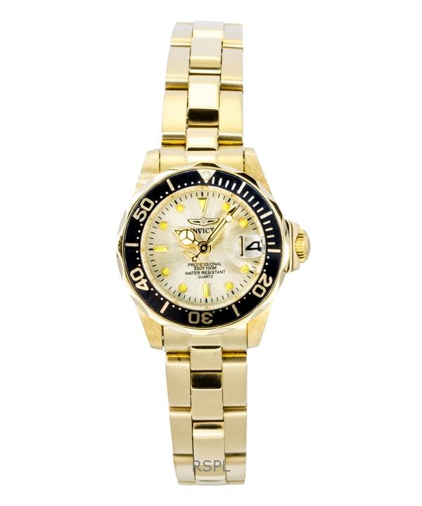 INVICTA Pro Diver Часы женские Золотистый Тон Нержавеющая Сталь Шампанское Циферблат Кварцевые Дайверские 17038 200М