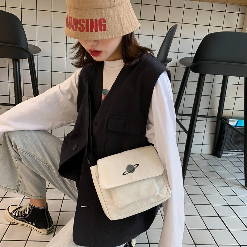 Стильная японская уличная холщовая сумка с уникальной вышивкой планеты для любителей городской моды