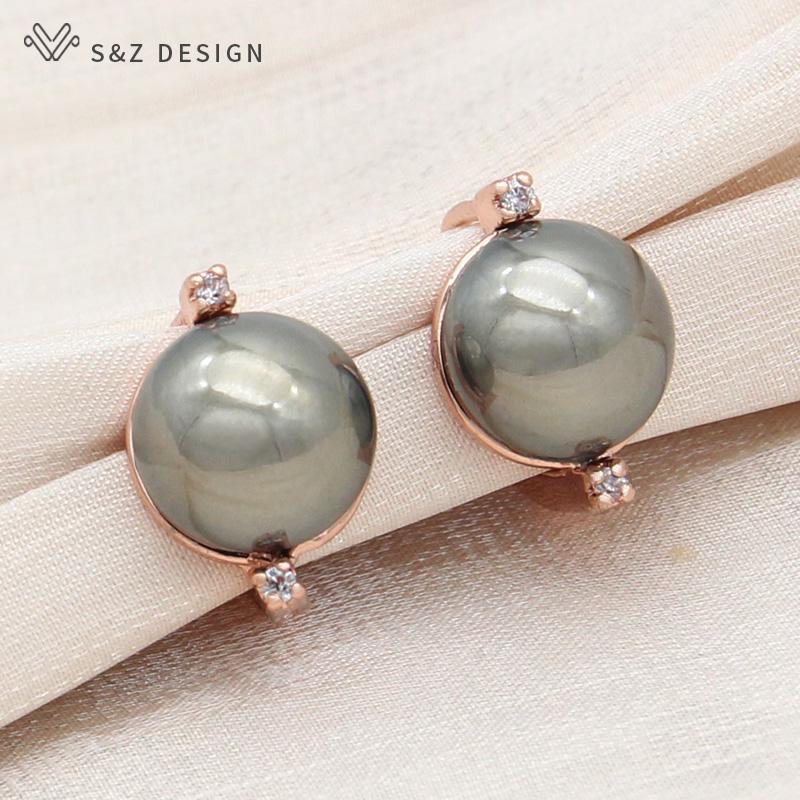 Модные круглые серьги-капли с искусственным жемчугом для женщин, свадебные серьги розового золота с кубическим цирконием, ювелирные изделия