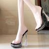 Hate the Sky High Catwalk Sandals Thick Heels High Heels 11CM Nightclub Transparent Crystal Steel Pipe Dance Fish Mouth Slippers Women