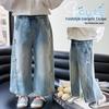 Girls' 2026 Spring Rhinestone Star Denim Jeans - Drapey Straight-Leg Casual Pants