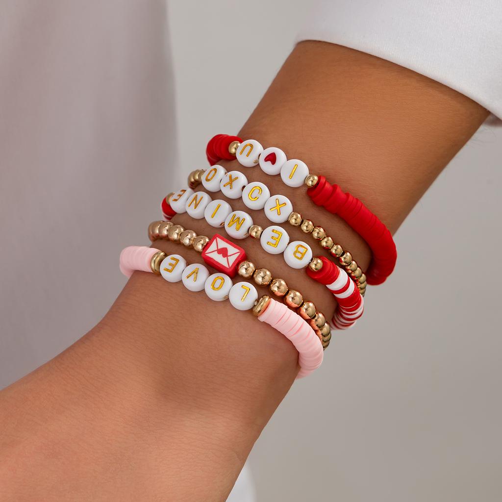 Ingemark 10 Styles Romantic Soft Ceramic Acrylic Beads Letter Chain Bracelet Boho Sweet Heart Bangles Y2K Aesthetics Jewelry New