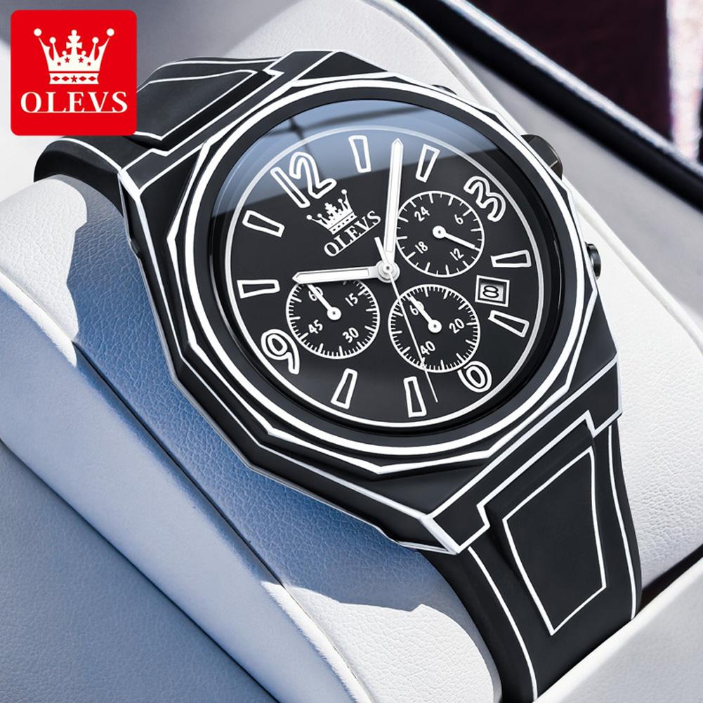 OLEVS Men's Watches Casual Fashion Minimalist Comic Style Original Brand Quartz Wristwatch Waterproof Luminous Date Chronograph