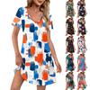 Women's Fashion Casual Printed With Pockets Bohemian Beach V-Neck Short Sleeve Dresses