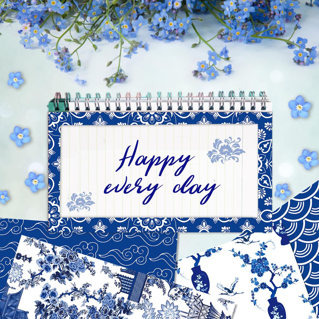 24pcs Blue White Porcelain Scrapbooking Material Paper Pads Vintage Chinese Ink Pattern Backdrop Decorative Origami Paper Crafts