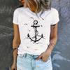 Summer Fashion Women's T-Shirt 3d Anchor Pattern Printed Casual Round Neck Short Sleeve T-Shirts & Blouse Summer For Lady