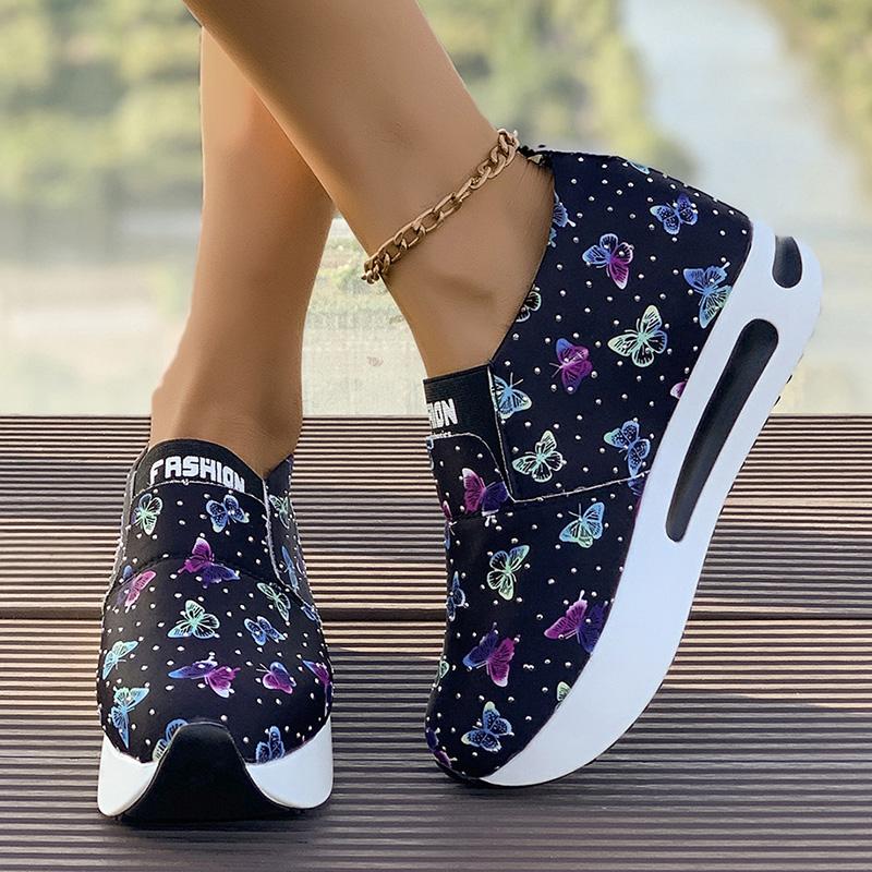 Модные женские кроссовки на платформе с принтом бабочек, легкие женские кроссовки для ходьбы, нескользящие, на толстой подошве, повседневная спортивная обувь
