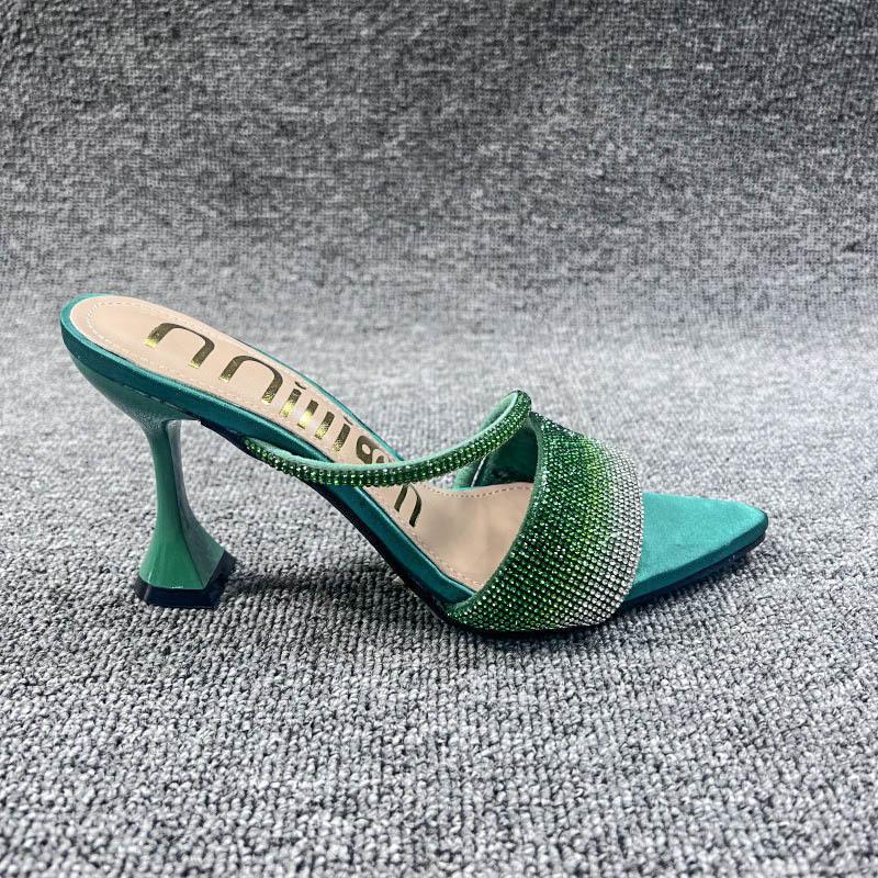 Xibeilove Модные женские тапочки, летние сексуальные остроносые, со стразами, красочные, на высоком каблуке, роскошные банкетные, свадебные туфли