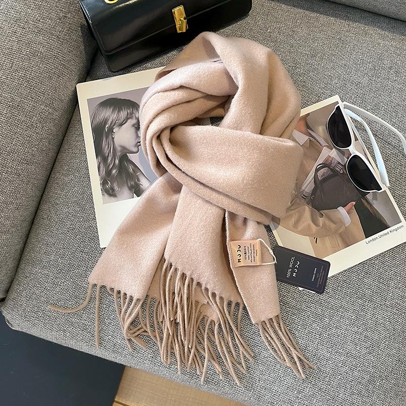 100% Wool Winter Narrow Scarf for Men's and Women's Universal Warm Solid Color Scarf and Cold-Proof Scarves Poncho