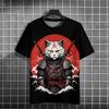 Men's T Shirt Japanese Samurai Cat Pattern Printed Tops Casual Unisex Tops Breathable Comfortable Summer New Oversized Clothing