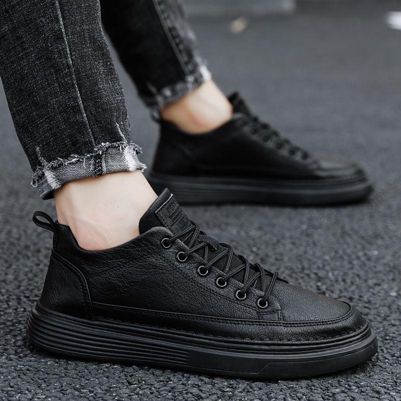 Spring Men's Shoes 2024 New Men's Sports and Leisure British Black Leather Shoes Work Versatile Dress Business Trendy Shoes