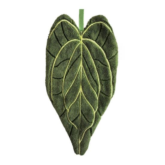 Полотенце для рук в форме листа Впитывающее полотенце для рук с петлей для подвешивания Декоративное полотенце-зеленый лист для вытирания рук Использование на кухне и в ванной