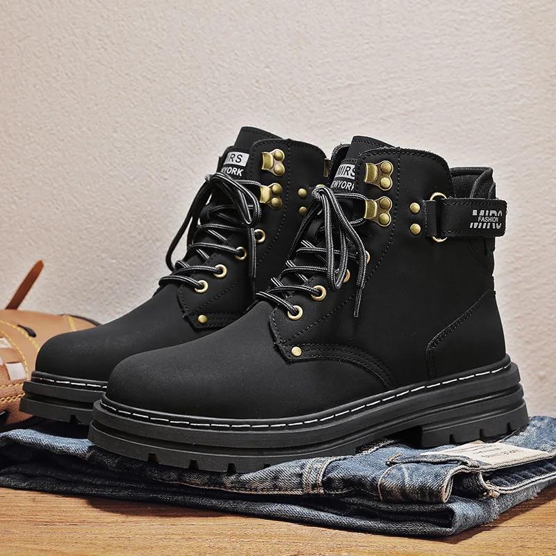Высокие мужские ботинки из натуральной кожи, модные мотоциклетные ботинки для мужчин, ботинки на шнуровке для активного отдыха, новое поступление, мотоциклетные ботинки
