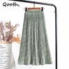 Summer Women's Floral Printed Pleated Chiffon Skirt High Waist Pleated Mid-length Elastic Waist Skirt QT807