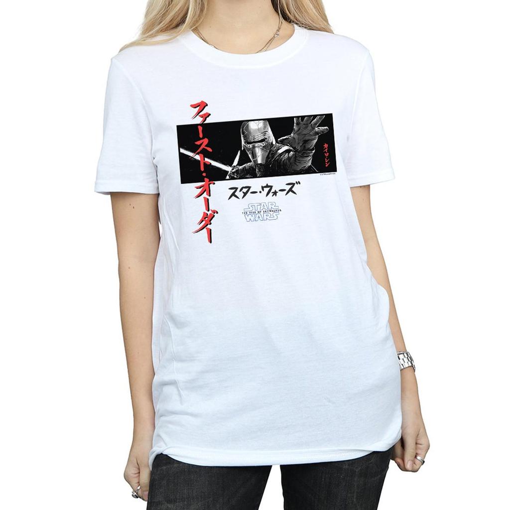 Star Wars The Rise Of Skywalker Womens/Ladies Kylo Ren Katakana Art Stripe Cotton Boyfriend T-Shirt