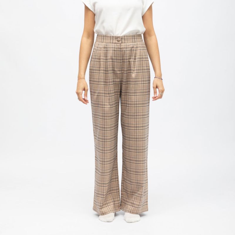 Paoline Light Brown Plaid Palazzo Pants Woman LA PETITE ETOILE