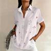 Simple and personalized chrysanthemum print summer women's plus size lapel short sleeved shirt fashionable daily versatile top