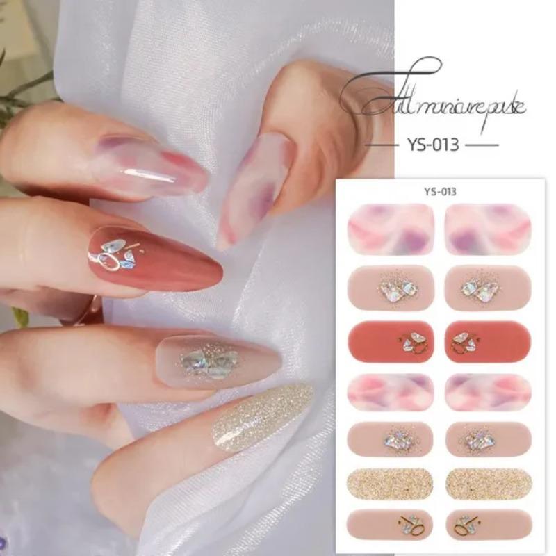 1 лист, блестящий лак для ногтей, наклейка с розой, наклейки для маникюра, полное покрытие, наклейка «сделай сам», клей для украшения ногтей