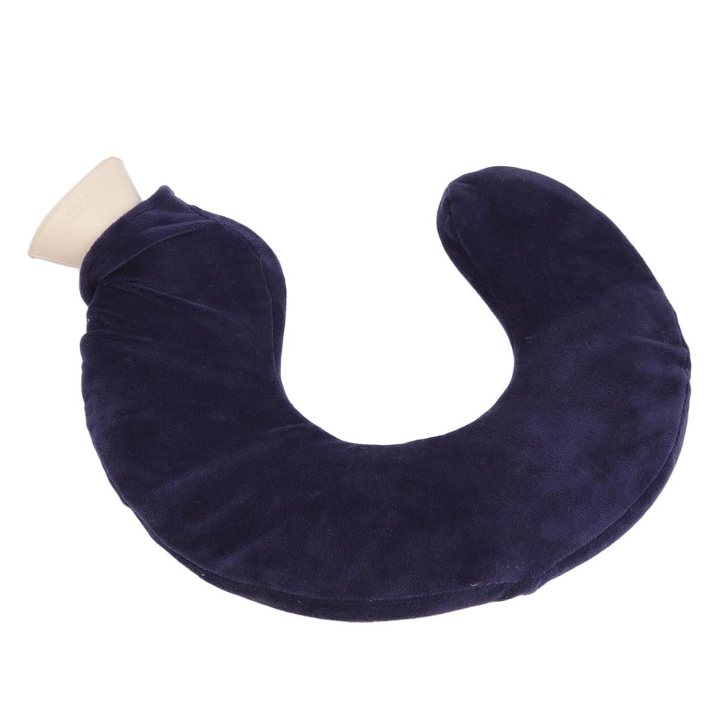U Shaped Hot Water Bottle Warm Neck Soft Rubber Hot Water Bag with Detachable Cloth Cover Navy Blue