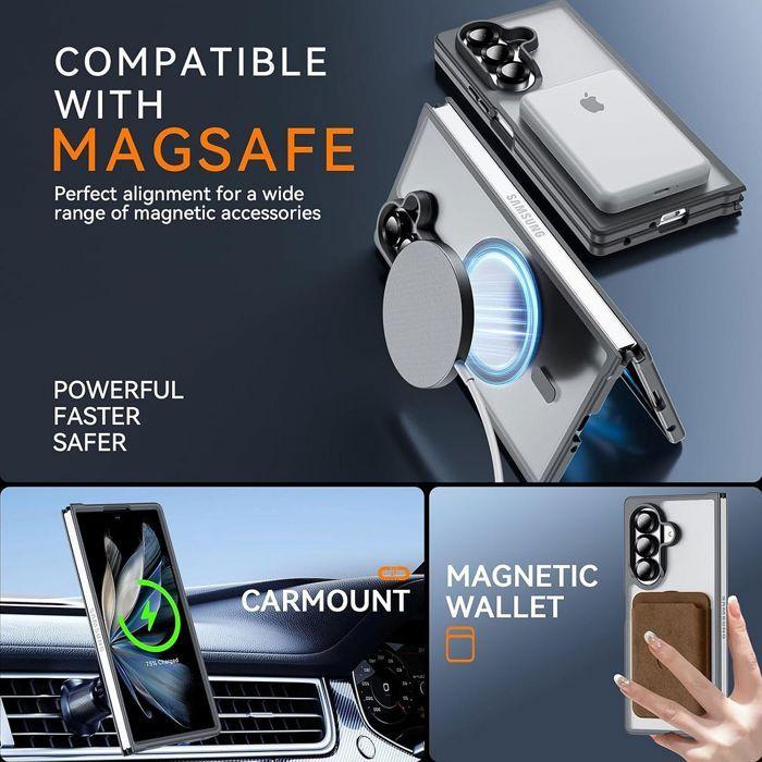 Coque + 2 Verres Trempés pour Samsung Galaxy Z Fold 8 Ultra, avec Anneau Magnétique - Gris Translucide