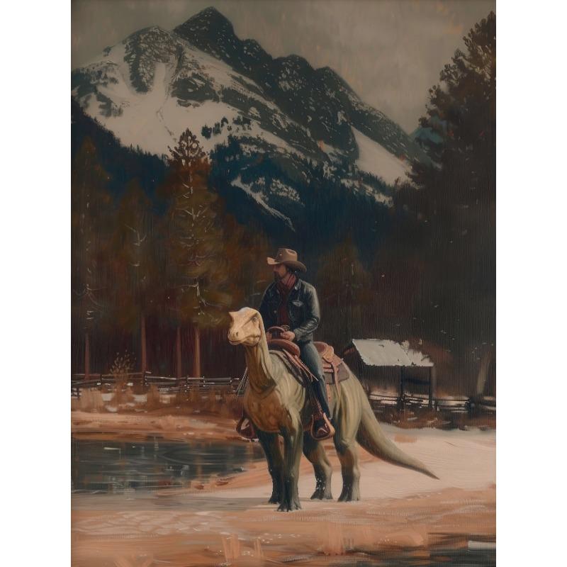 Vintage Dinosaur Cowboy Poster Western Jurassic Dinosaurs Canvas Painting Funny Wall Art for Living Room Home Decor Gift Mural