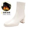White French small short boots women's spring and autumn single boots 2025 autumn and winter new women's thin boots thick heel square head high heel b