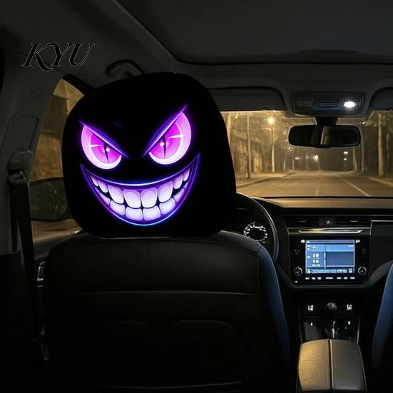 Universal Fit Headrest Covers 2Pcs Spooky Car Covers, Cartoon Evil Face Auto Seat Funny Accessories Protectors, Elastic Protectors for Cars