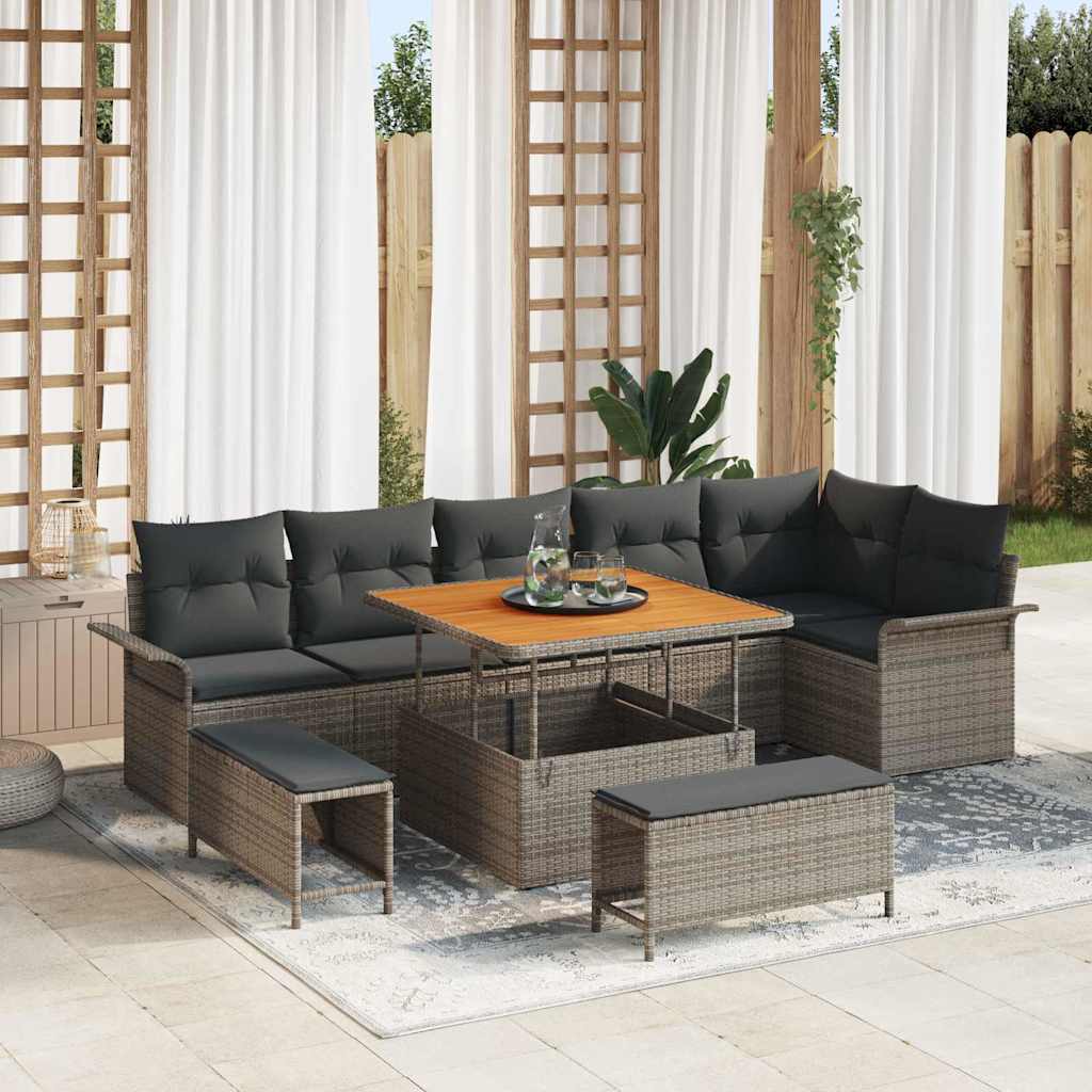 9 Piece Grey Garden Sofa Set with Cushions
