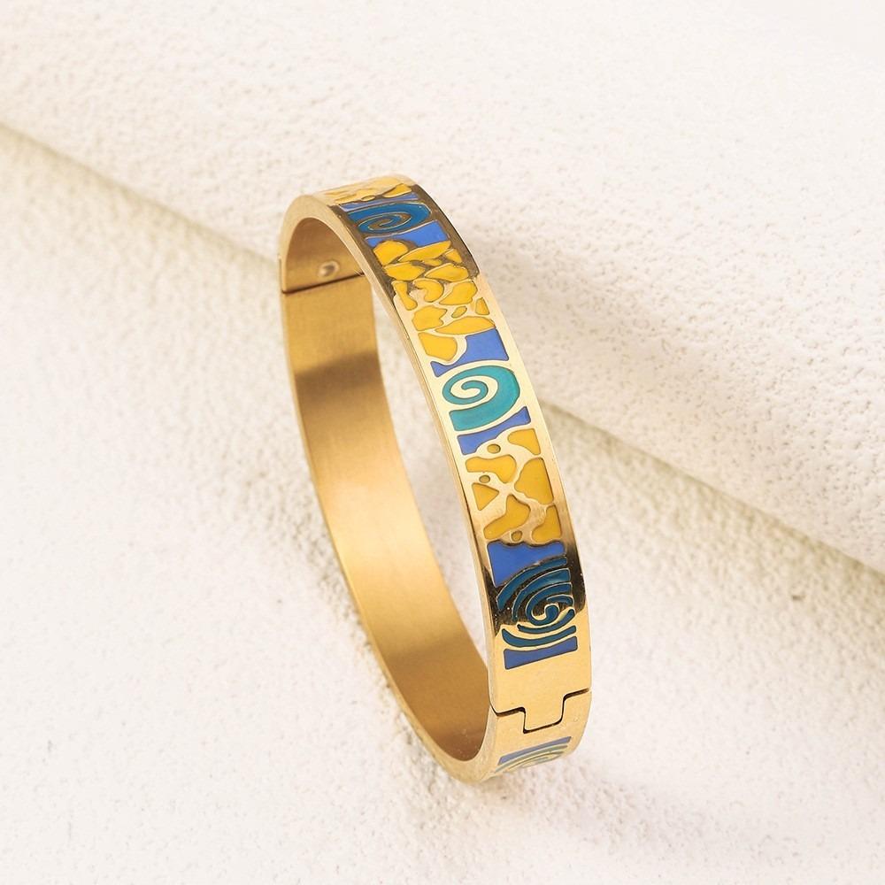 Шикарный китайский эмалированный браслет золотого цвета женский браслет на руку этнический цветочный браслет ювелирные изделия подарки