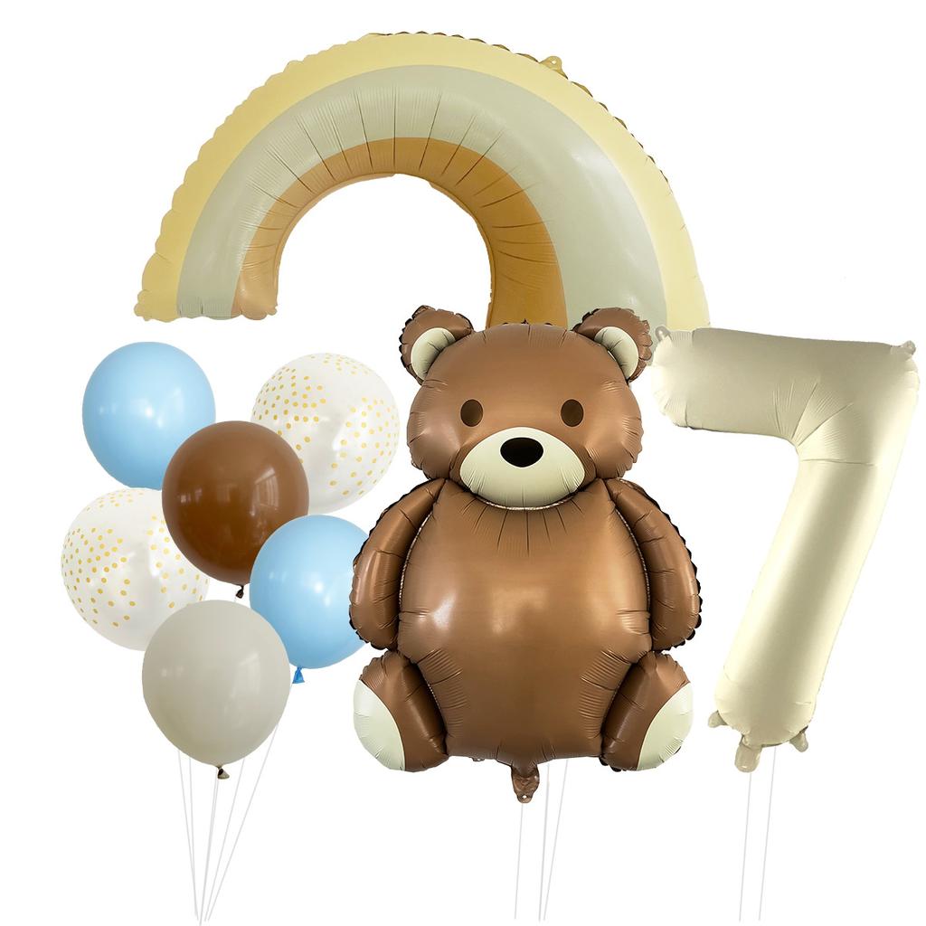 Cute Matte Teddy Bear Balloon Set Milky White Digital Aluminum Film Birthday Party Decoration Cute Fun