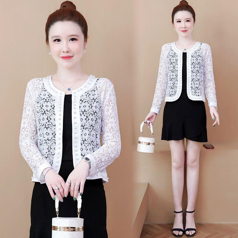 Кружевная рубашка, шаль, женская летняя одежда большого размера, солнцезащитная одежда, тонкое пальто для мам среднего и пожилого возраста