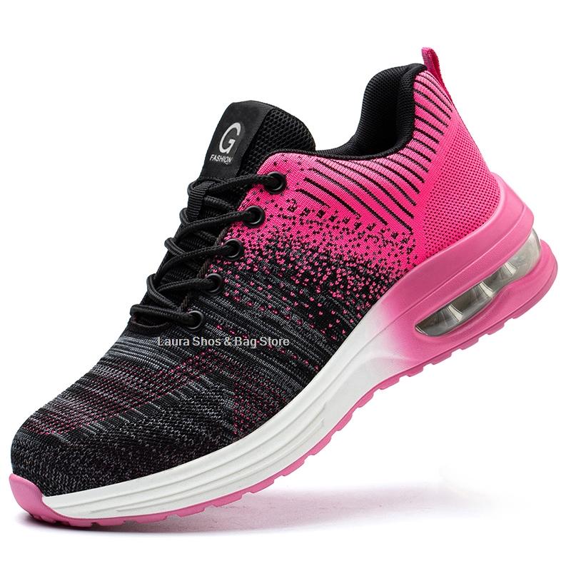 Модные рабочие ботинки со стальным носком, женские рабочие кроссовки на воздушной подушке, модные небьющиеся рабочие туфли для женщин, размер 35-46