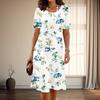 Women's Fashion Graceful Flowers and Grass Print Summer Spring Short Sleeve O-Neck Casual Dresses