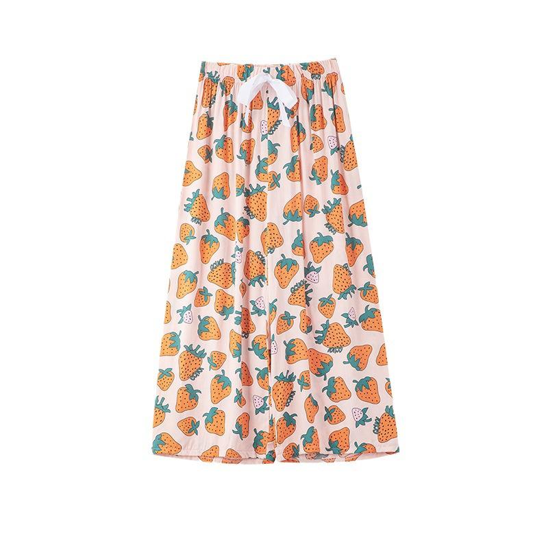 Женские пижамные брюки больших размеров из хлопка и вискозы, с мультяшным цветочным принтом, свободные девятиточечные пляжные брюки, для улицы