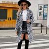 Casual Suit Collar Imitation Fur Coat Zebra Pattern Plush Long Coat Autumn and Winter
