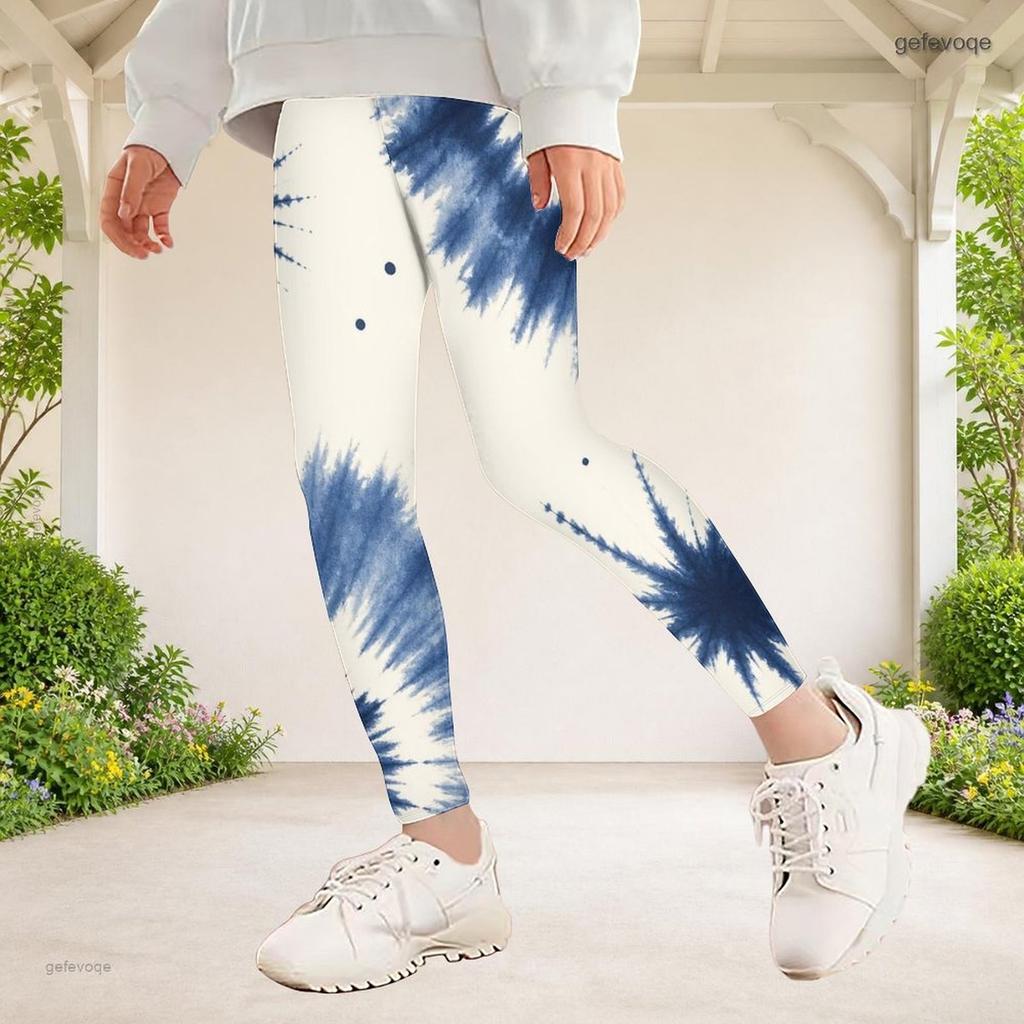 Girls Full Length Geometric Floral Printed Fitted Stretch Waist Yoga Leggings