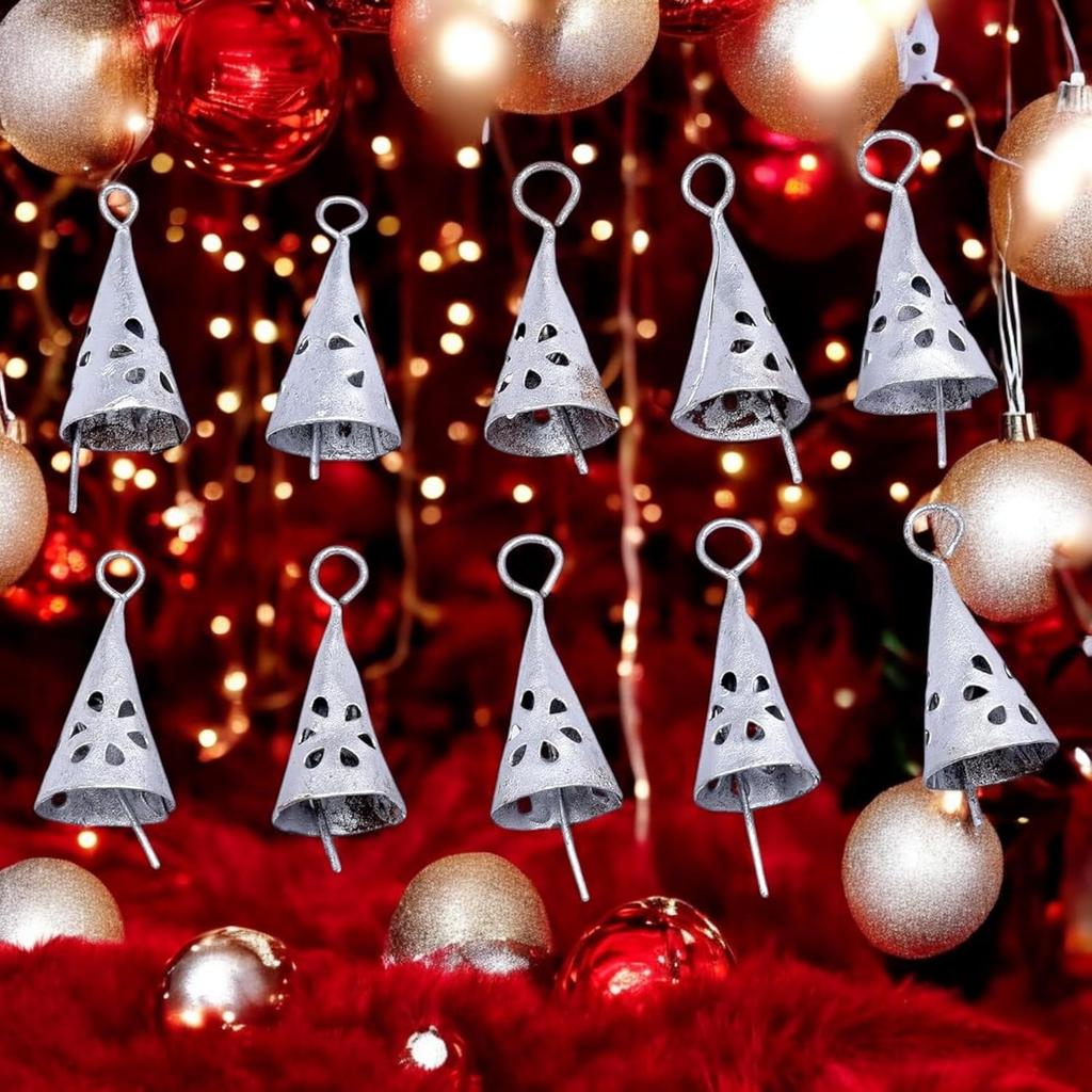 Handmade Silver Bells Set of 10 Antique Metal Cowbells Christmas Tree Ornaments Rustic Garlands Indian Hanging Bells DIY Crafts Decor