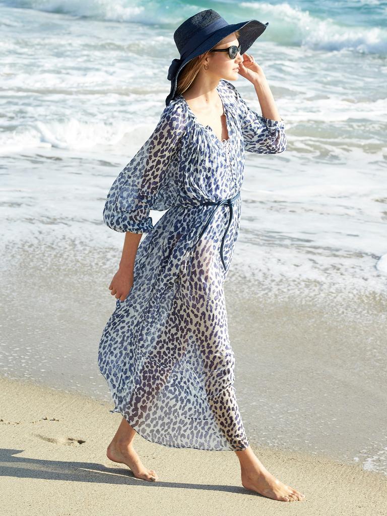 Шифоновая пляжная накидка с леопардовым принтом, туники для пляжа, длинный кафтан, накидка на бикини, халат de Plage, саронг, пляжный купальник, накидка Q963